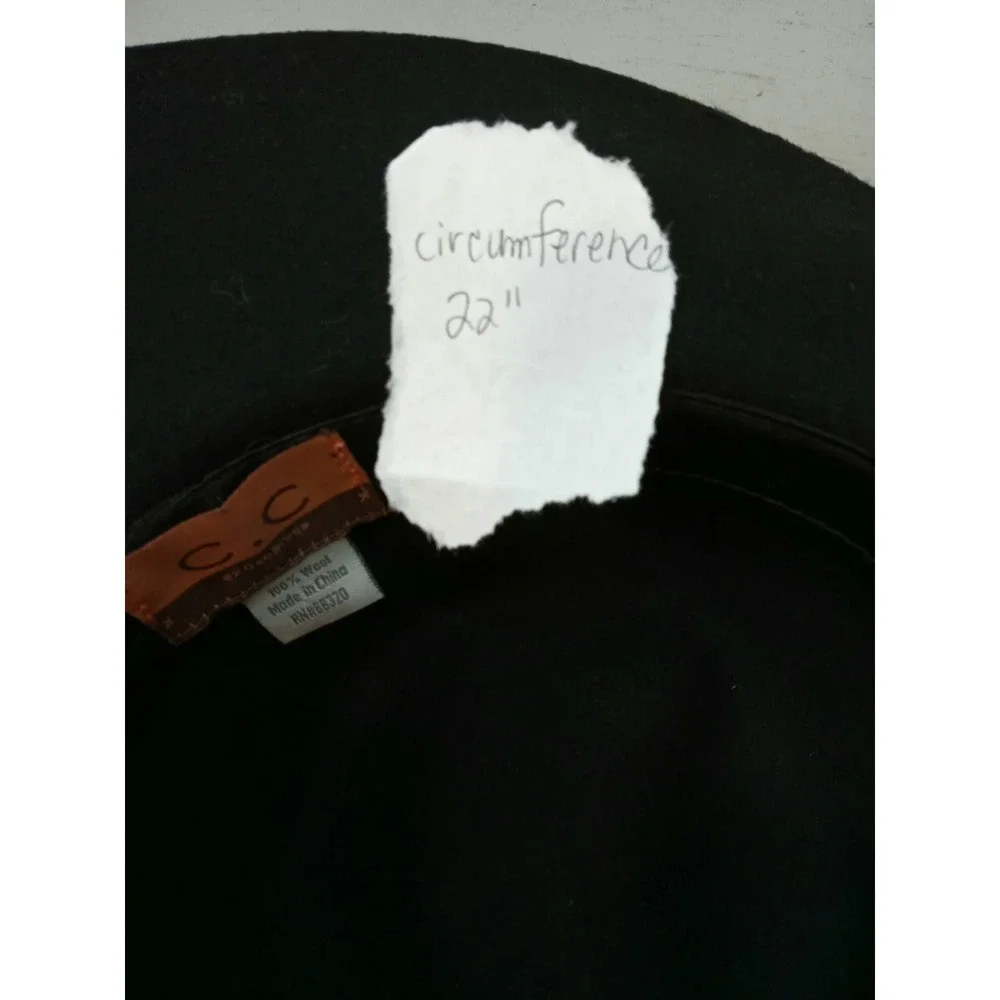 C.C Exclusives 100% Wool Fedora Hat Southwestern Geometric‎ Band Wide Brim Black
